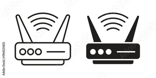 Wifi modem icon symbols, Solid black and editable stroke icons