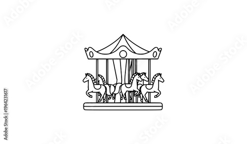 Minimal Carousel Horses Vector Illustration Flat Icon Amusement Ride Isolated on White