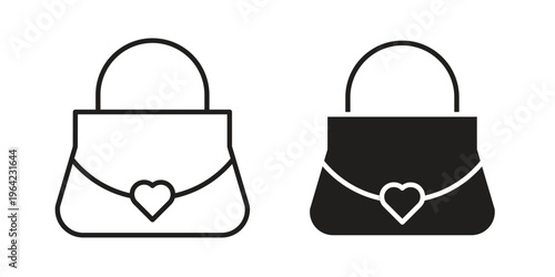 Woman purse icon symbols, Solid black and editable stroke icons