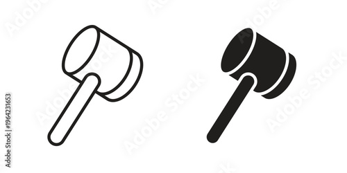 Wooden mallet icon symbols, Solid black and editable stroke icons