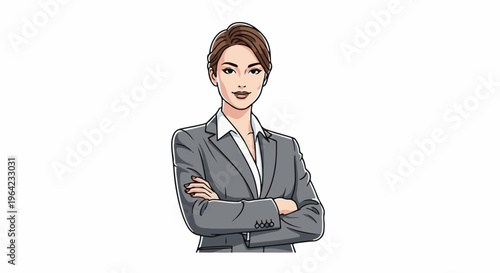 Confident businesswoman in a gray suit with arms crossed