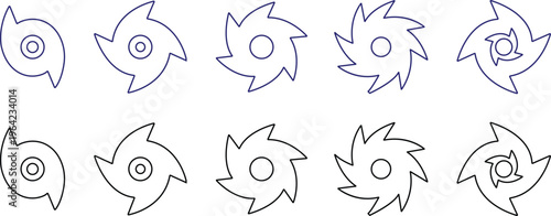 Hurricane cyclone icon set collection group in line style featuring storm, typhoon, tornado, whirlwind, vortex and weather synonym elements for disaster alert, climate design and warning graphics