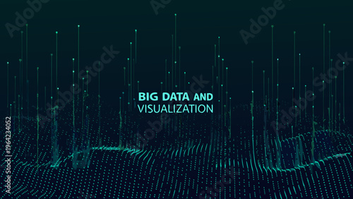 Abstract big data visualization with glowing lines and particle landscape