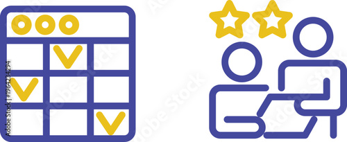 Playful icons featuring checkmarks, stars, and a smiling user figure.