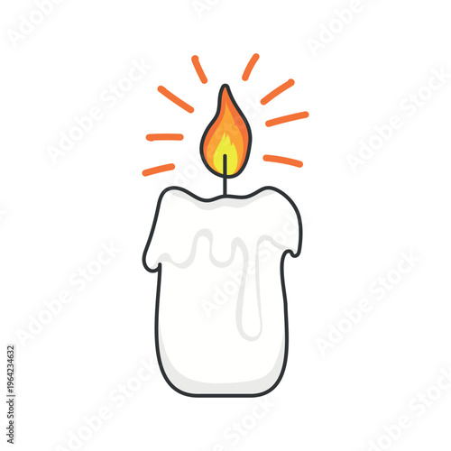 Lit White Candle with Flame Vector Illustration