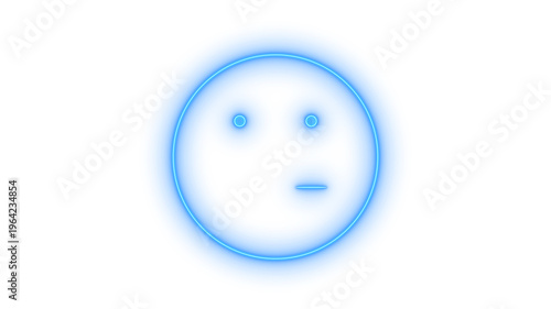Canvas Print Glowing neon blue neutral face emoji icon isolated on transparent background