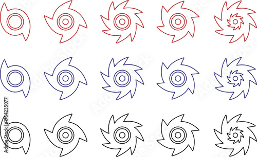 Hurricane cyclone icon set collection group in line style featuring storm, typhoon, tornado, whirlwind, vortex and weather synonym elements for disaster alert, climate design and warning graphics