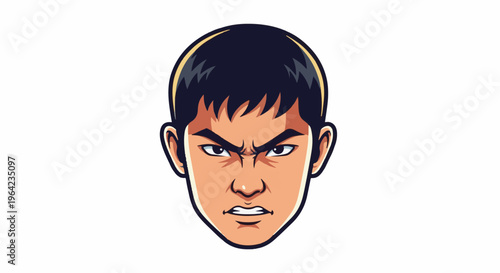 Fierce anime-style portrait of a young man with dark hair and intense expression