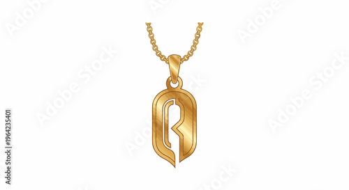 Ornate gold pendant with a stylized letter on a delicate chain
