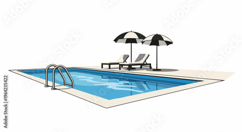 Outdoor swimming pool with lounge chairs and umbrellas