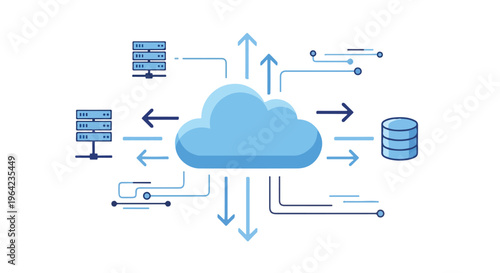 Cloud Computing Network Concept with Data Server and Database Storage Icons