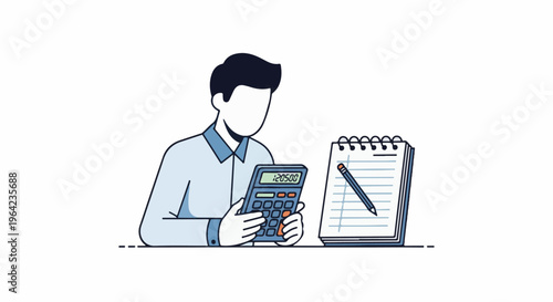 Person with calculator and notepad, stylized illustration