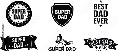 Black and white super dad logos and badges for fathers day