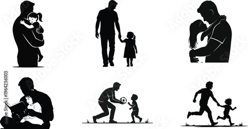 Silhouette illustrations of parents and children in various heartwarming and playful moments