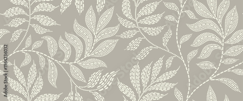 Abstract floral background with leaf seamless pattern with dotted flat style