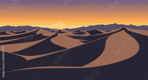 Pixelated desert landscape at sunset with undulating dunes