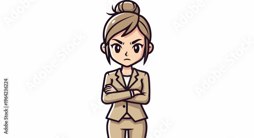 Cartoon woman in a suit with arms crossed and angry expression