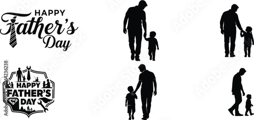 Happy father's day silhouette greeting card illustrations with family and kids