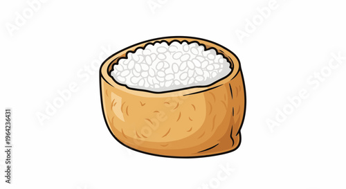 Cartoon drawing of a golden brown tofu pouch filled with white rice