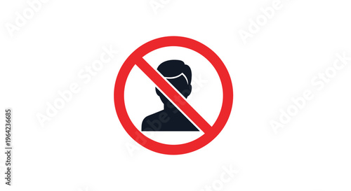 Prohibited symbol over a male silhouette icon indicating no unauthorized personnel or no entry allowed in a specific area.