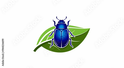 Blue beetle on green leaf logo