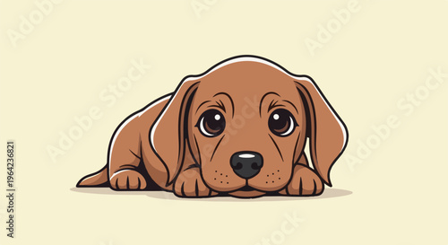 Adorable cartoon brown wiener dog puppy resting its head on its paws