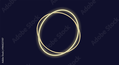 Abstract golden oval frame against dark blue background with glowing effect