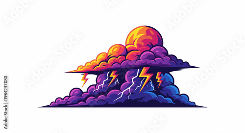 Pixelated storm clouds with vibrant yellow lightning bolts flashing through