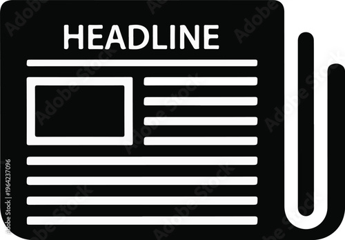 Newspaper Headline Icon – News Media Solid Vector Symbol