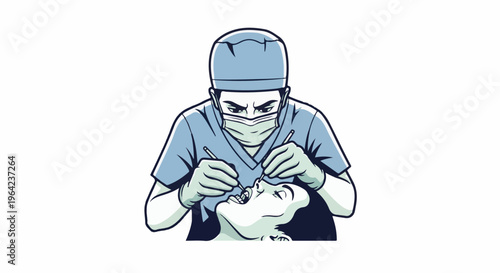 Medical professional working on patient's teeth with instruments