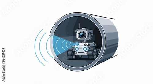 Robotic camera inspects inside a large metal pipe