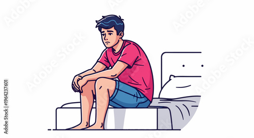 Sad person sitting on bed with pillow