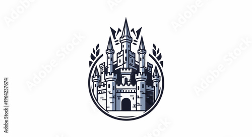 Stylized gothic castle emblem with multiple turrets and battlements
