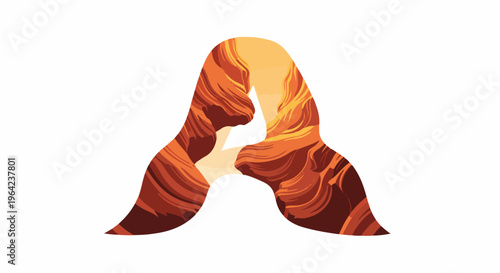 Letter A graphic composed of layered, abstract canyon rock formations