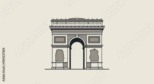 Simplified line drawing of a grand archway with intricate details on a neutral background