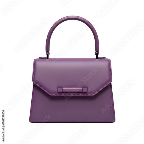 A purple handbag with a handle and a clasp isolated on transparent background