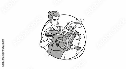 Stylist drying a woman's hair with a blow dryer in a circular design