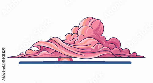 Stylized pink clouds forming a dramatic, layered silhouette over a blue horizon