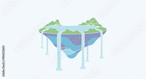 A fantastical floating island with a lake and cascading waterfalls