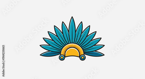 Vibrant blue feather headdress with yellow crescent