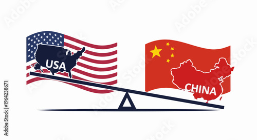 US and China flags on a scale, representing trade balance