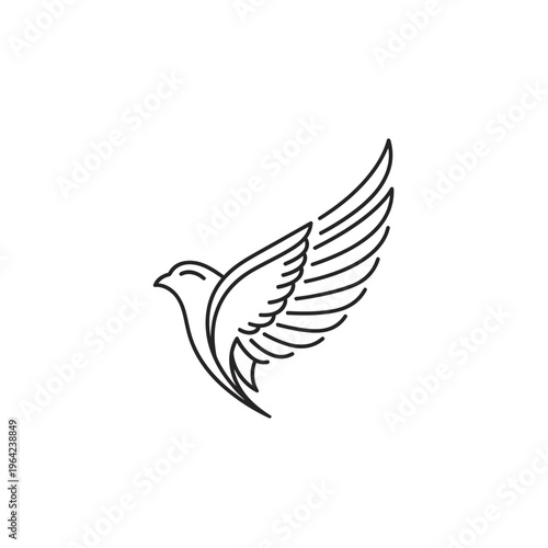 Flying Bird Icon With Wings Spread.