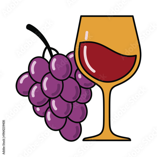 Purple Grapes and Red Wine in a Glass Vector Icon
