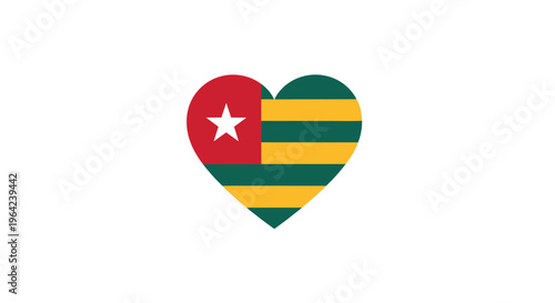 National flag of Togo inside a heart shape symbolizing patriotism love for the country and national identity on white.
