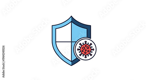 Shield and virus icon representing effective protection immunity and defense against diseases and viral infections.