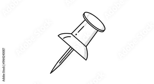 Push pin or thumbtack illustration in a stippled black and white graphic style for office and organization concepts.