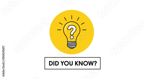 Yellow circle containing a light bulb with a question mark and a rectangular box saying did you know for facts and info.