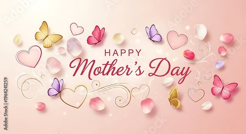 Happy Mother's Day Pink Butterfly Heart Background