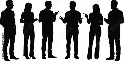 People silhouettes conversation group discussion communication teamwork cad drawing flat vector illustration design isolated business social interaction concept set