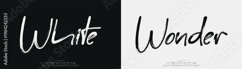 White Wonder, Script luxury wedding alphabet letters font with tails. Typography elegant classic serif fonts and number decorative vintage retro concept for logo branding. vector illustration
